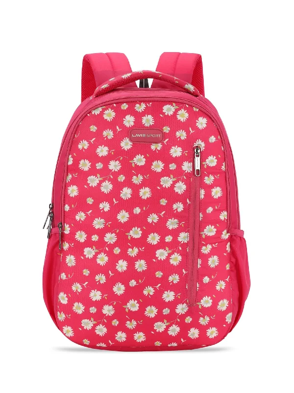 Low Prices Lavie Sport Gerbera 26L Floral Printed School Backpack for Girls Magenta