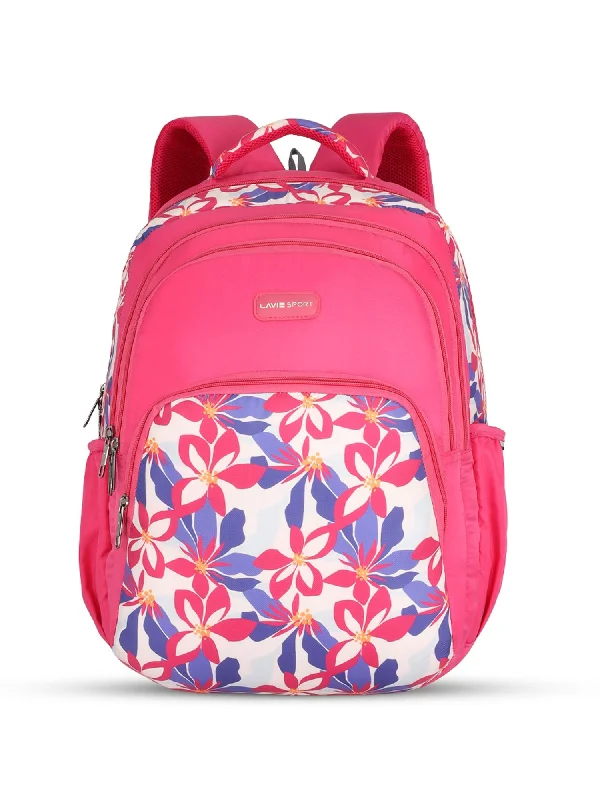 Exclusive Offers Lavie Sport Daylilies 39L Printed School Backpack with Rain cover for Girls Magenta