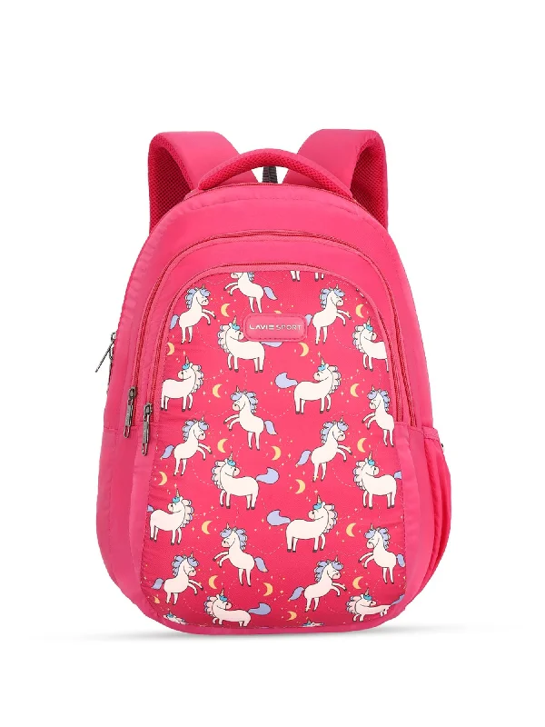 Final Clearance Lavie Sport Unicorn Grace 26L Printed School Backpack for Girls Magenta