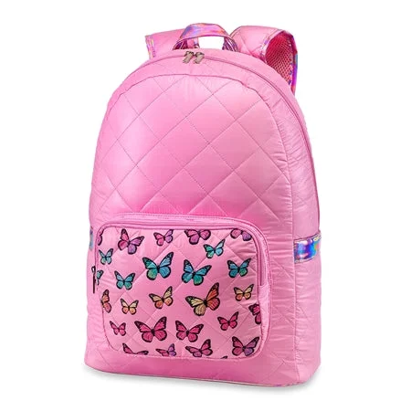 Discount Mania Puffer pink backpack with butterfly pocket